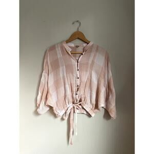 Gimmicks Gingham Plaid Pink Blouse Small Tie Top Crop Dainty Feminine Soft Cozy